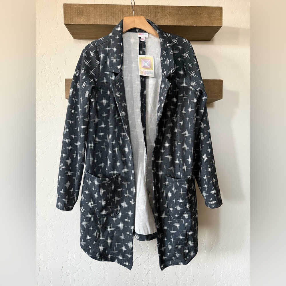 Lularoe|Stylish open front boyfriend blazer in cool Pattern,long line,small•NWT